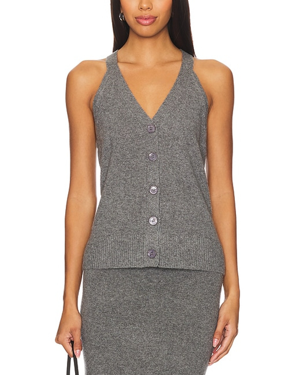 Enza Costa Cashmere Gray V Neck Halter Cardigan Size M